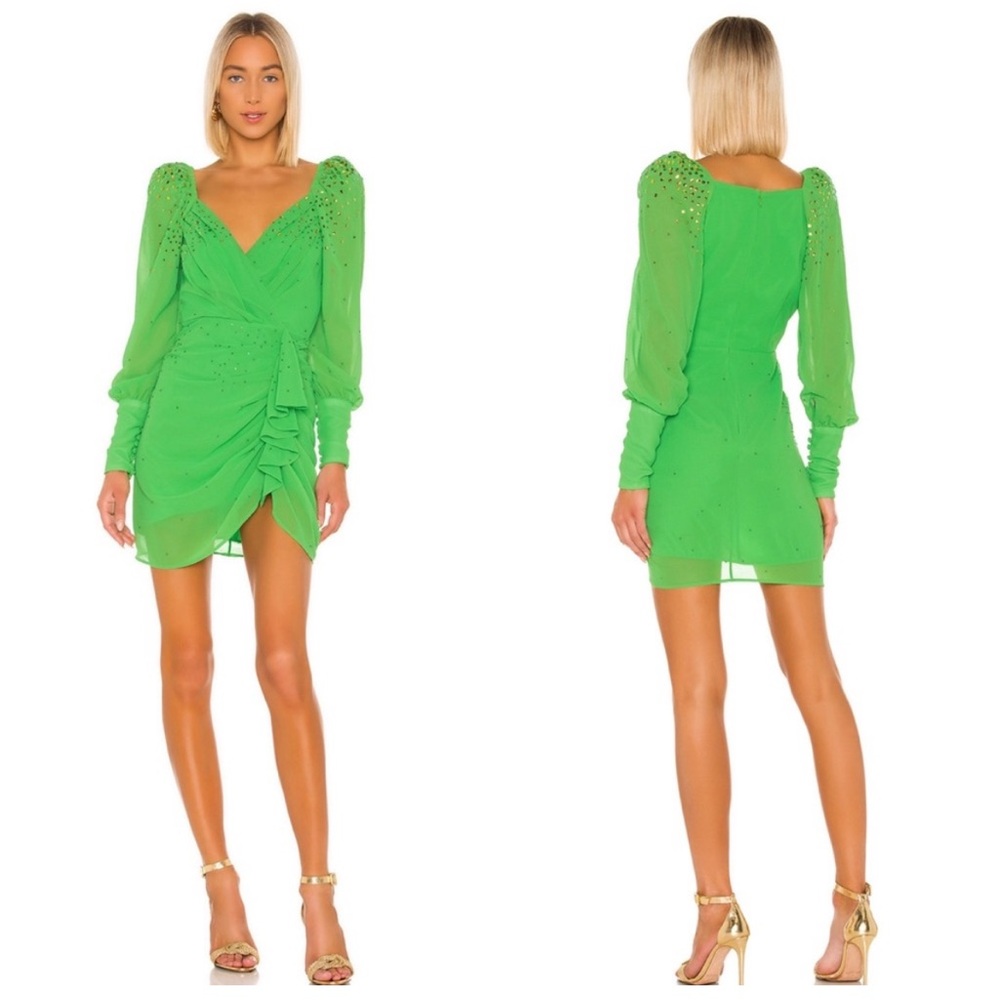 LPA Braxton Bright Green Sequin Embellished Dress